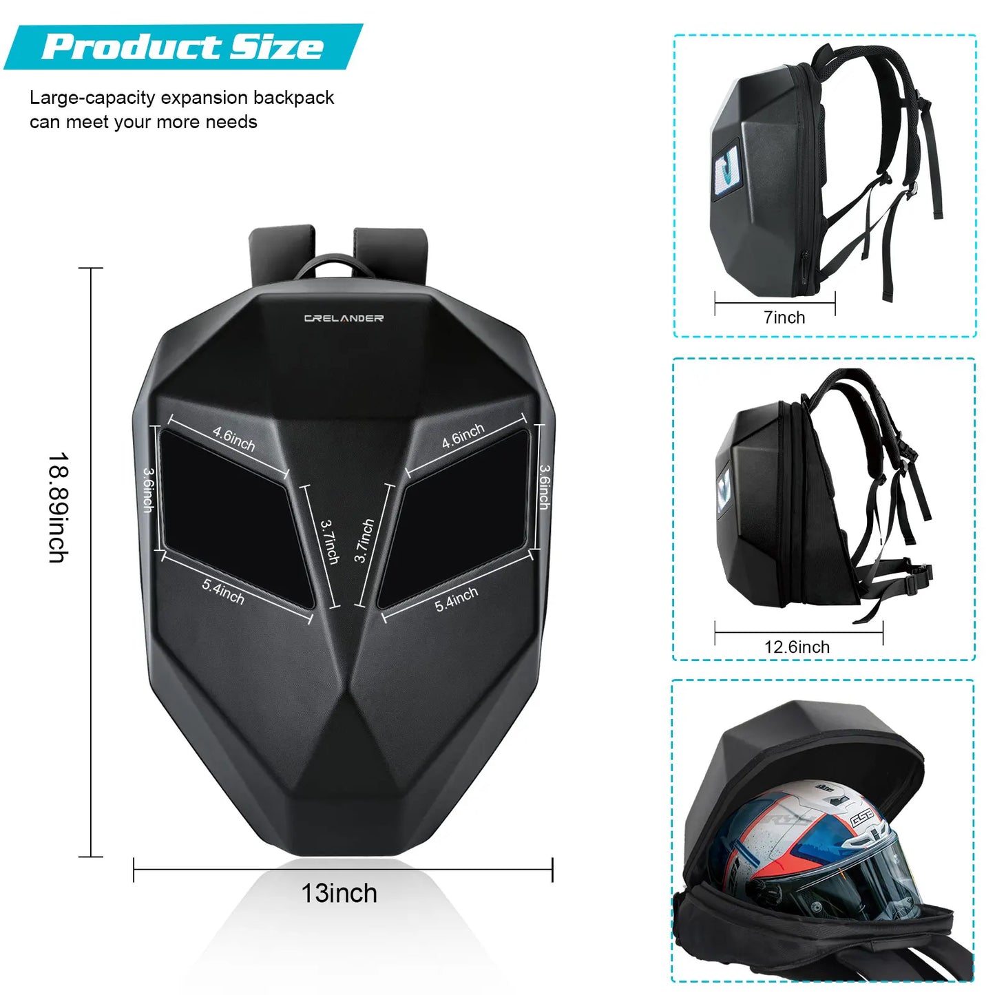 Knight Cycling LED Backpack with Eye Motorcycle Helmet Bluetooth APP Control Waterproof Hard Shell Laptops cool Bags LED Mochila