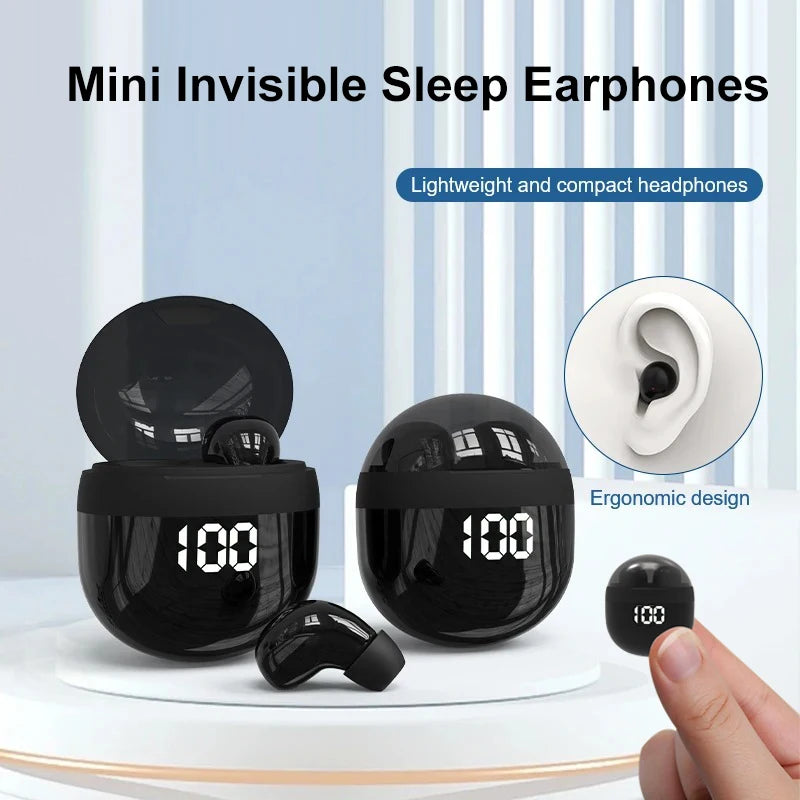 Mini Invisible Sleep Headphones TWS Bluetooth 5.3 Earphones with Mic IPX5 Waterproof Headset In-Ear Noise Reduction Earbuds