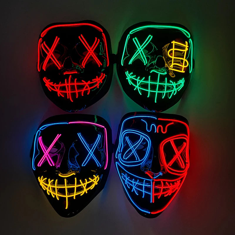 Wireless Halloween Neon LED Purge Mask Masque Masquerade Party Masks Light Grow in the Dark Horror Mask Glowing Masker