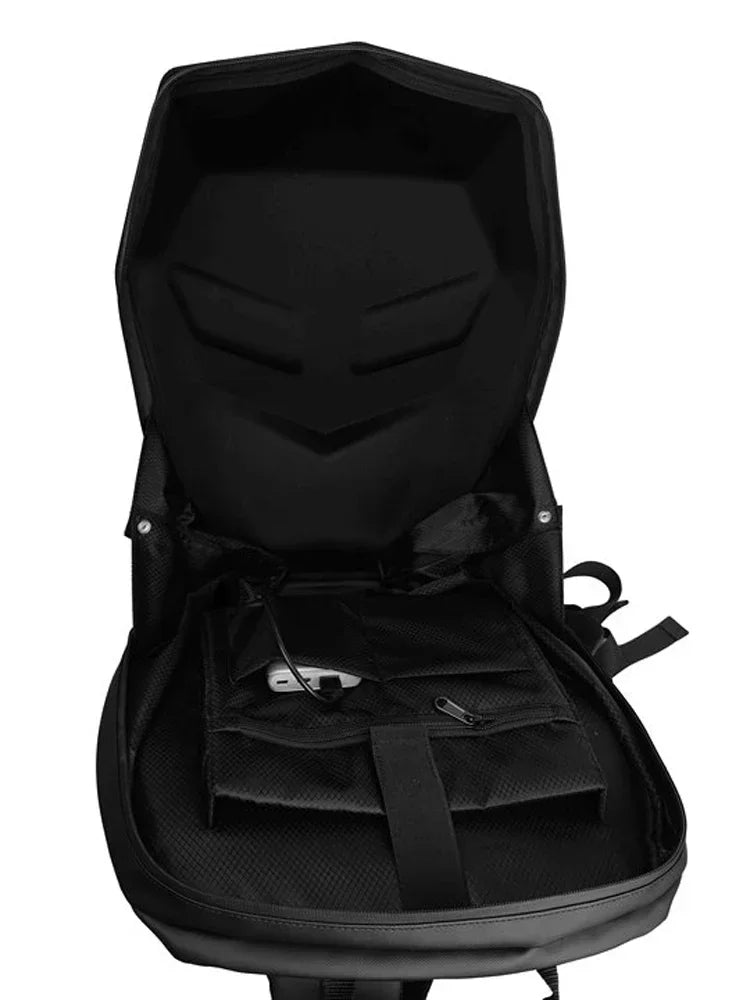 Motorcycle backpack with LED eyes men carbon fibre hard shell waterproof knight helmet bag riding motorcycle backpack luminous