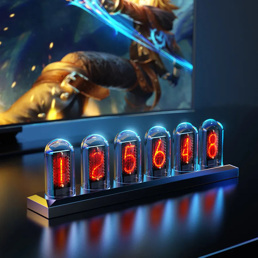 RGB Nixie Tube Clock LED Glows IPS Color Screen DIY Analog Digital Tube Night lights Gaming Desktop Home Decoration Gift Idea