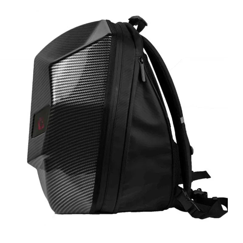 Motorcycle backpack with LED eyes men carbon fibre hard shell waterproof knight helmet bag riding motorcycle backpack luminous