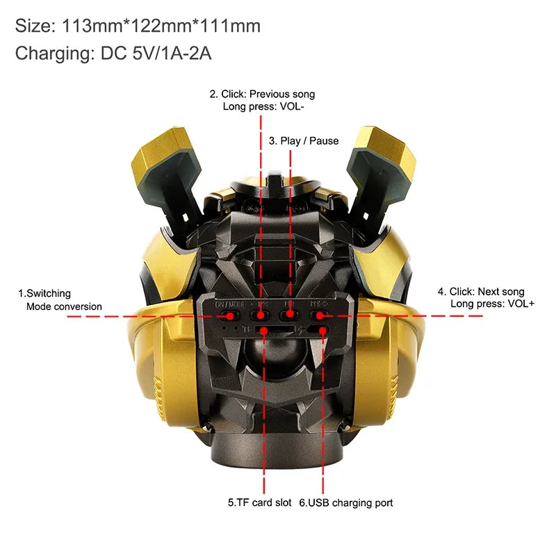 Best Boy Gift!  Transformers Bumblebee Helmet Wireless Bluetooth 5.0 Speaker With Fm Radio Support Usb Mp3 TF for Kids